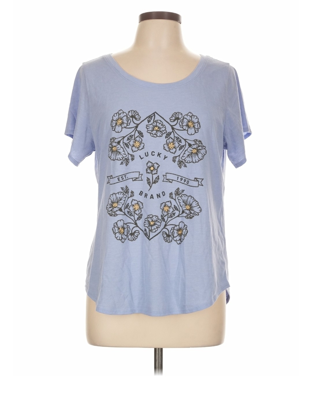 Lucky Brand Light Blue Floral Graphic Short Sleeve Tee